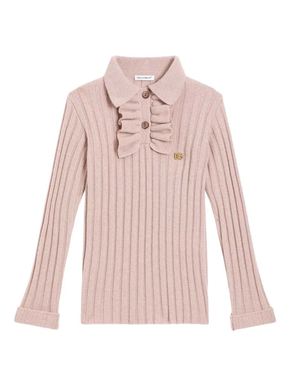 Dolce & Gabbana Kids Ribgebreid poloshirt met lange mouwen Roze