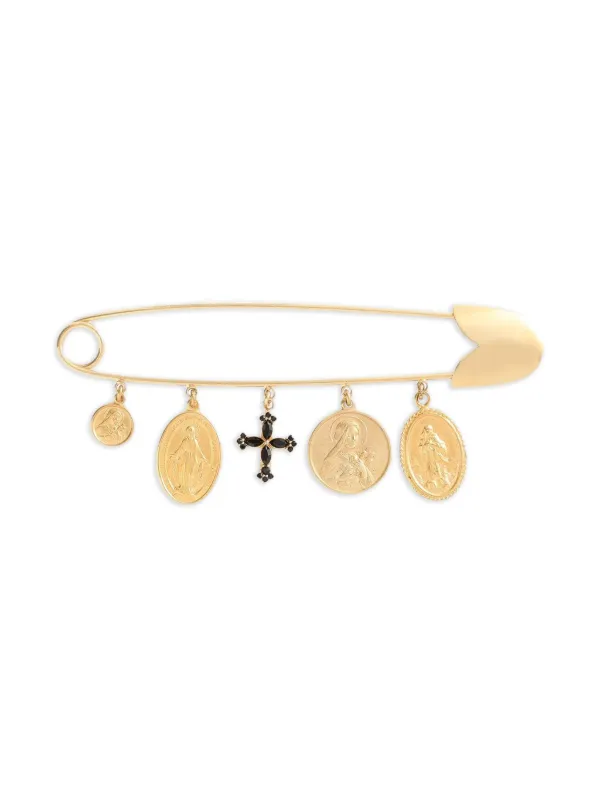 Dolce & Gabbana Cream and Gold Cross Brooch with Striped Ribbon KIM DOLCE&GABBANA Filigree cross necklace in Multicolor for  main image 3