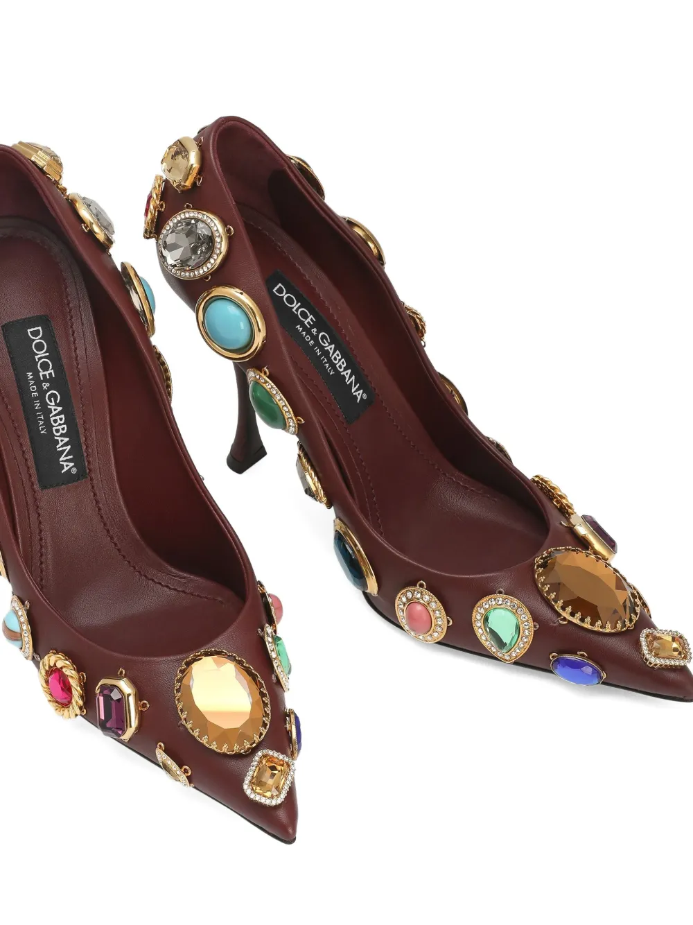 Dolce & Gabbana 105 mm pumps verfraaid met kristallen en puntige neus Bruin