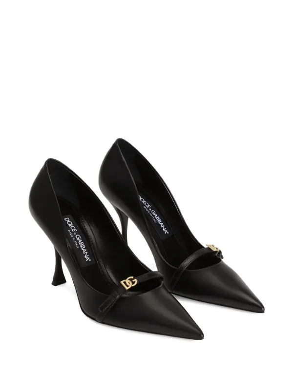 Dolce & Gabbana 90MM Leather pointed-toe Pumps | Black | FARFETCH KW