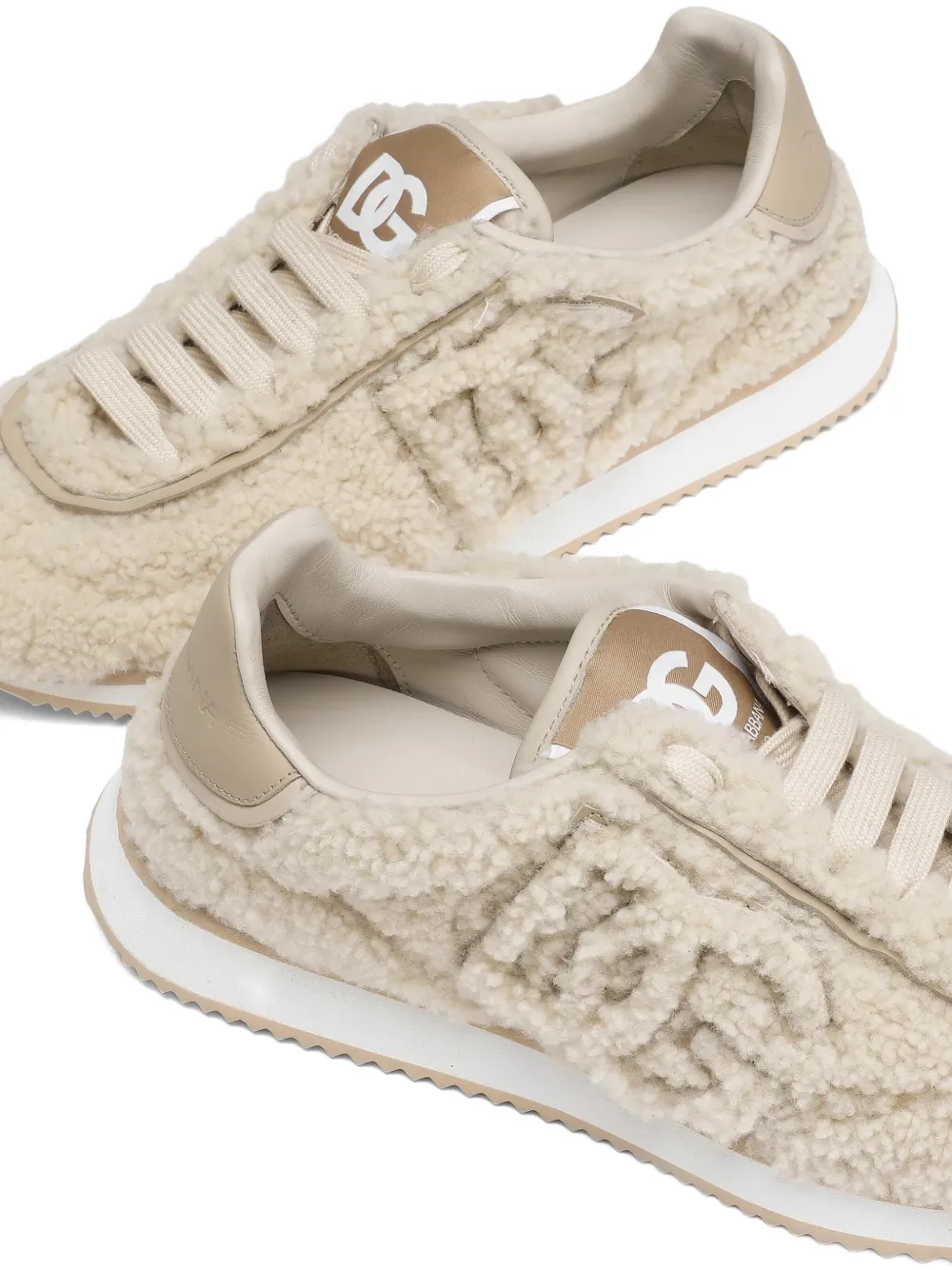 Dolce & Gabbana Dg Cushion Sheepskin Sneakers In Neutral