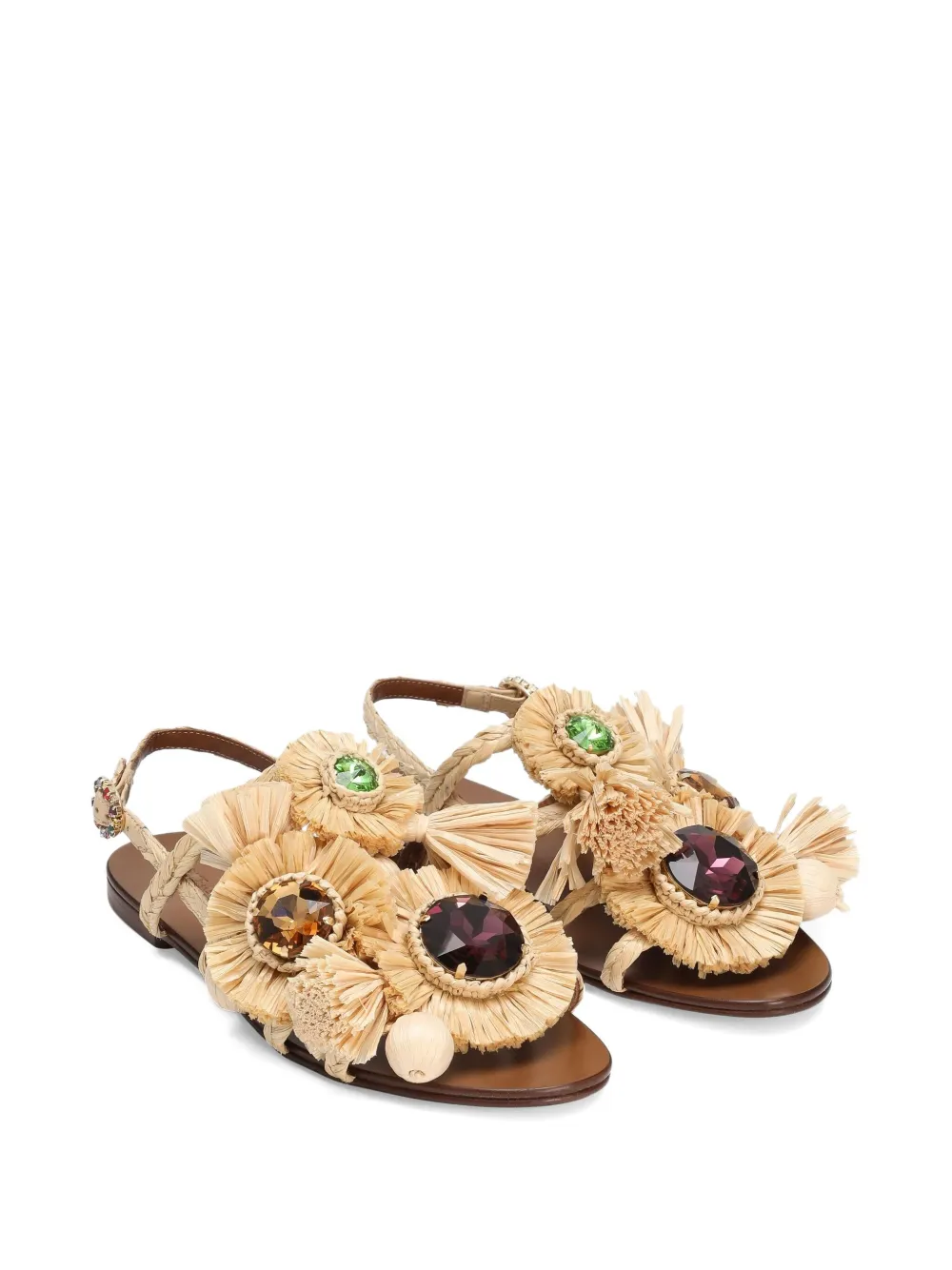 Dolce & Gabbana Verfraaide raffia sandalen Beige