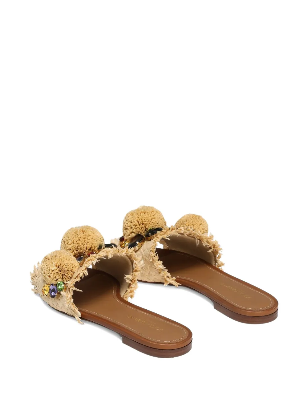 Dolce & Gabbana Pompom raffia slippers Beige