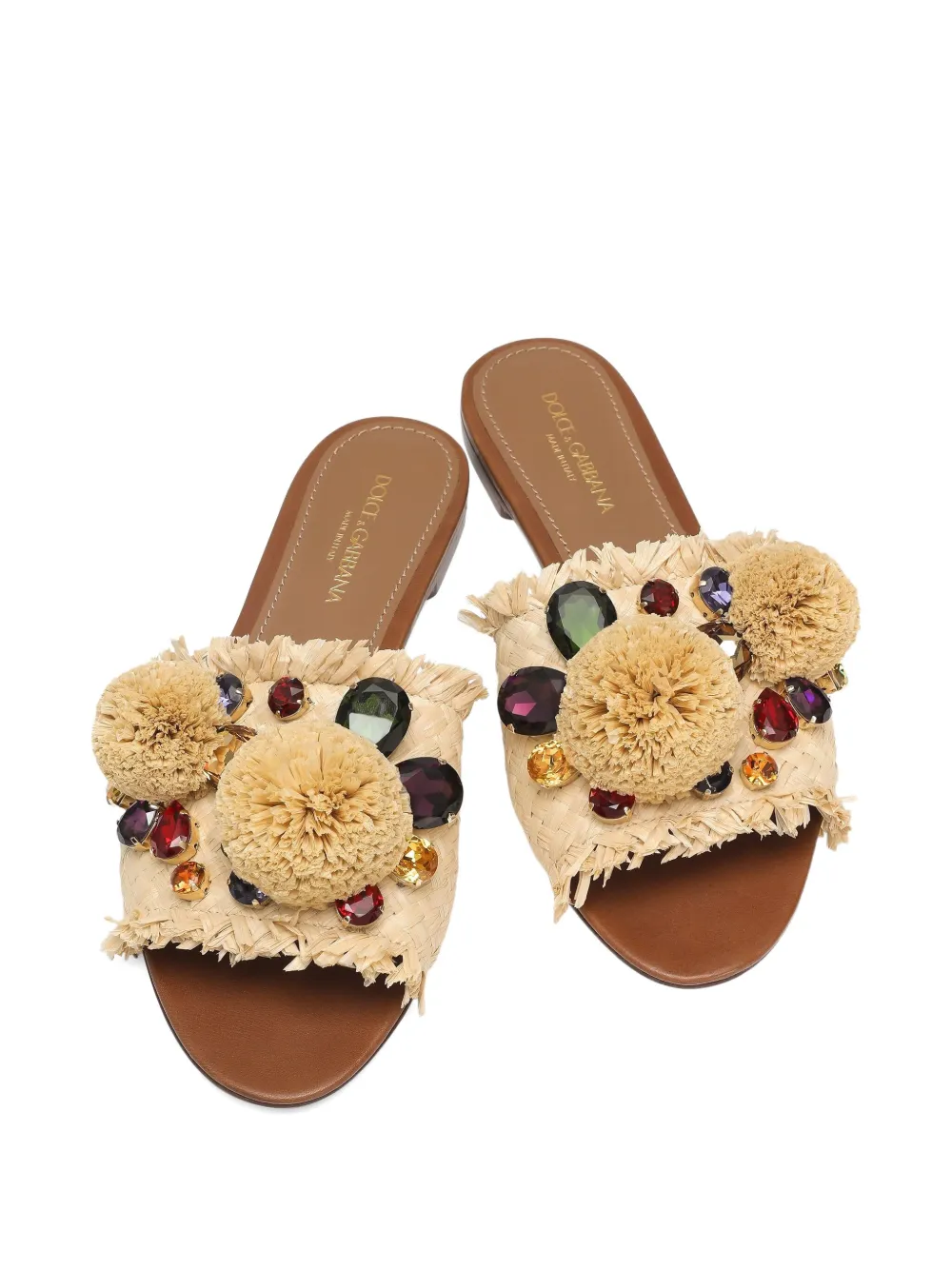 Dolce & Gabbana Pompom raffia slippers Beige