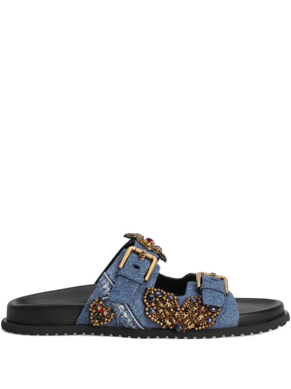 Dolce & Gabbana Beaded-embellished Slide Sandals In Blue