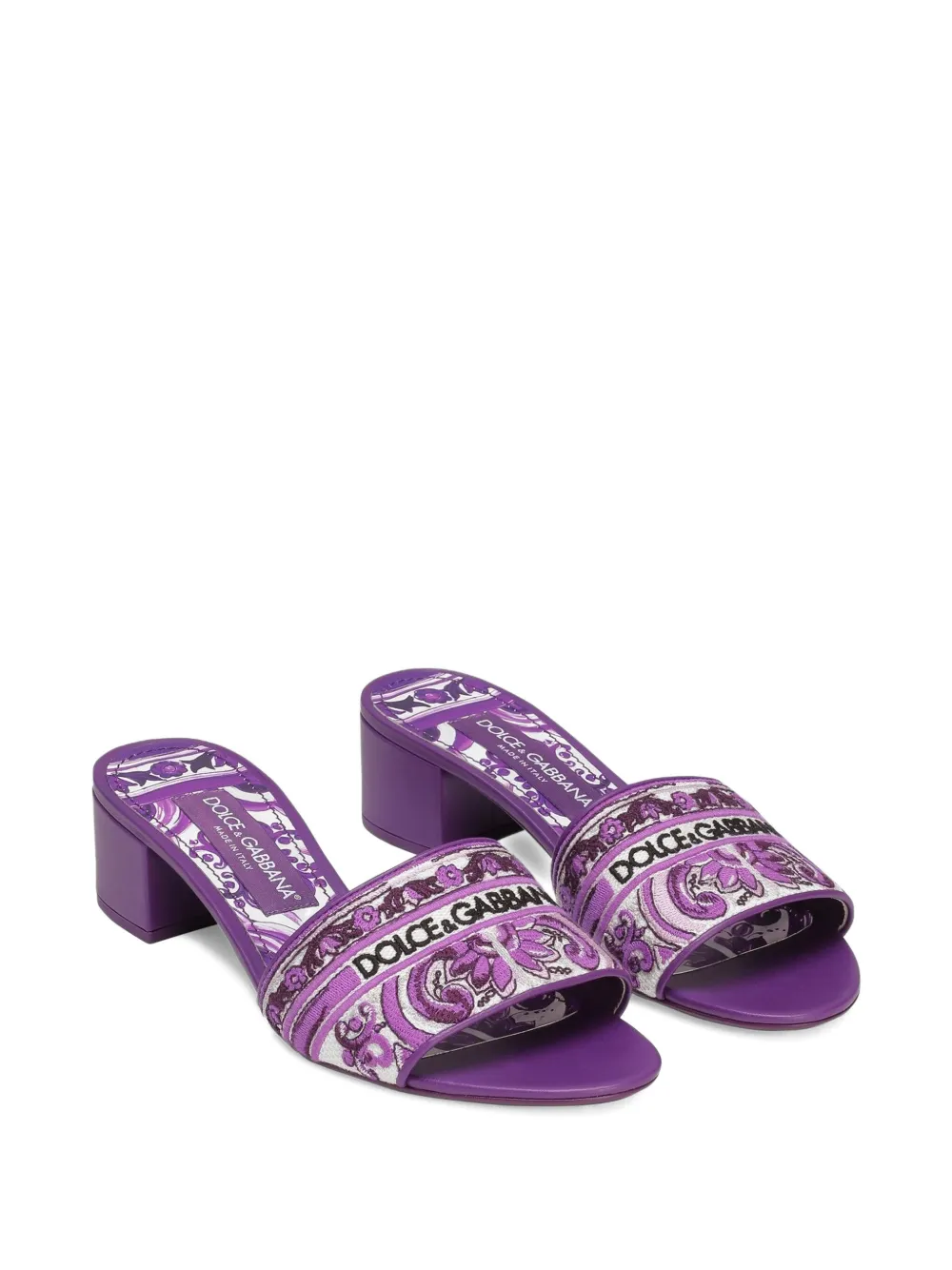 Dolce & Gabbana 40mm Majolica-jacquard mules Purple