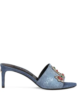 Dolce & Gabbana 60mm Embroidered Denim Mules | Blue | FARFETCH