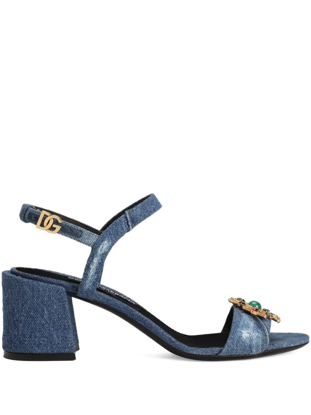 Dolce & Gabbana 60mm Jeweled Denim Block-heel Sandals In Blue