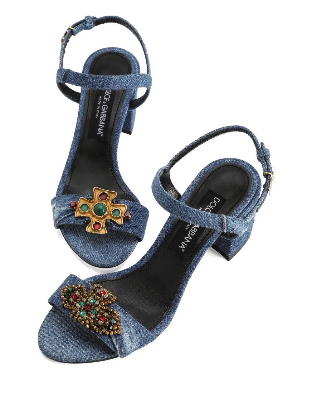 Dolce & Gabbana 60mm Jeweled Denim Block-heel Sandals In Blue