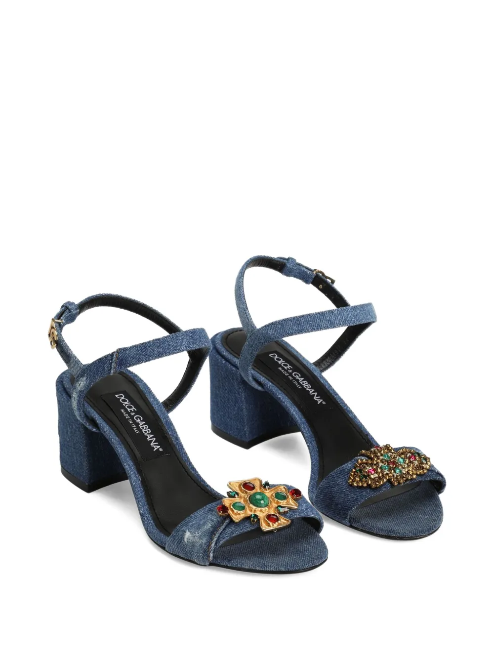Dolce & Gabbana 60mm Jeweled Denim Block-heel Sandals In Blue