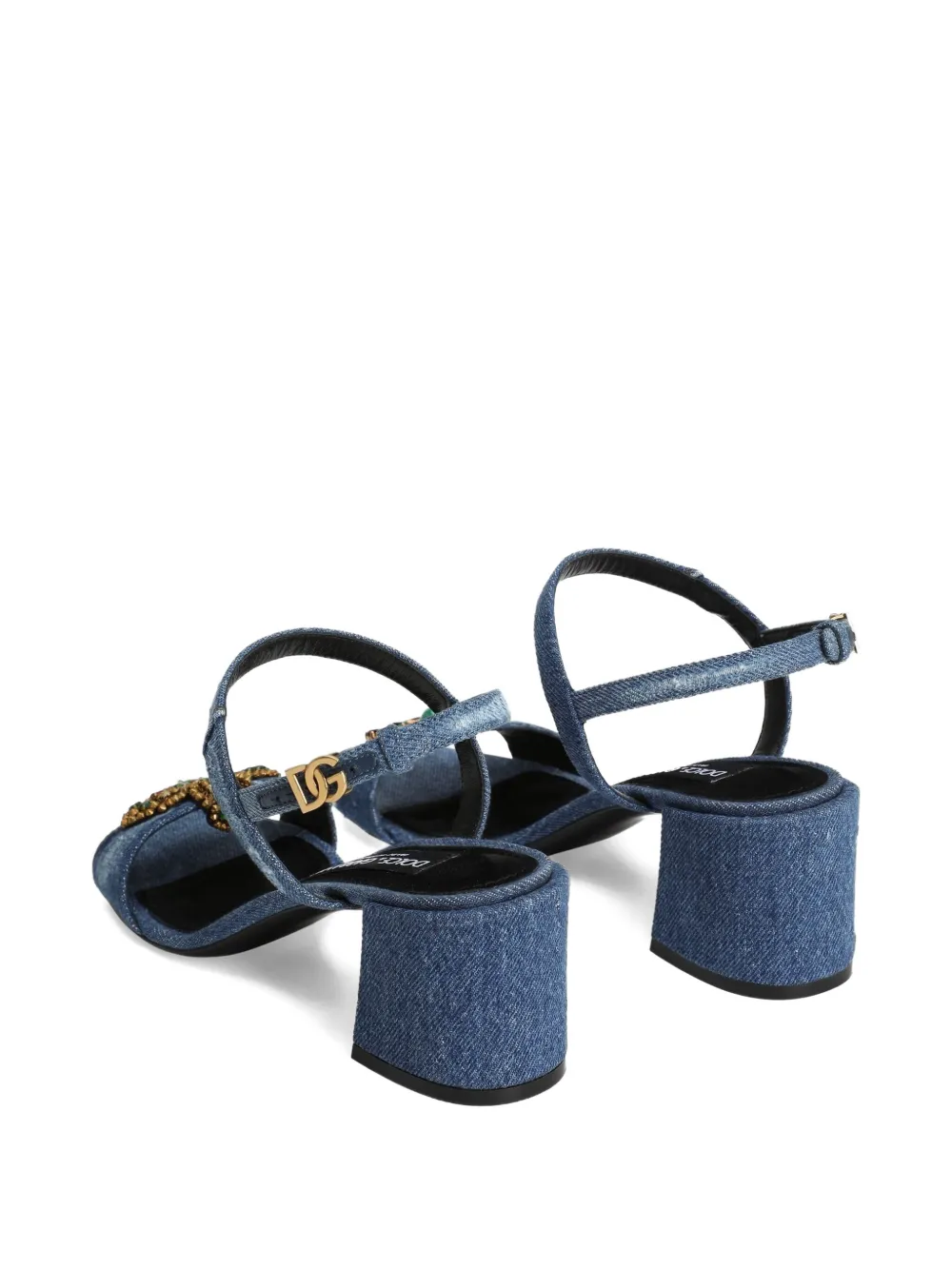 Dolce & Gabbana 60mm Jeweled Denim Block-heel Sandals In Blue