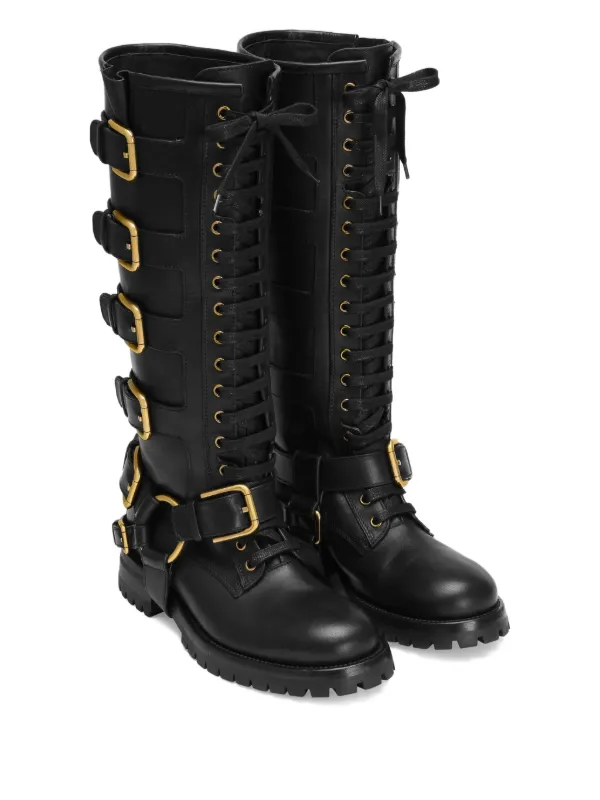 DOLCE&GABBANA ドルチェ アンド ガッバーナ ワークブーツ Dolce & Gabbana buckle-embellished knee-high Boots | Black | FARFETCH