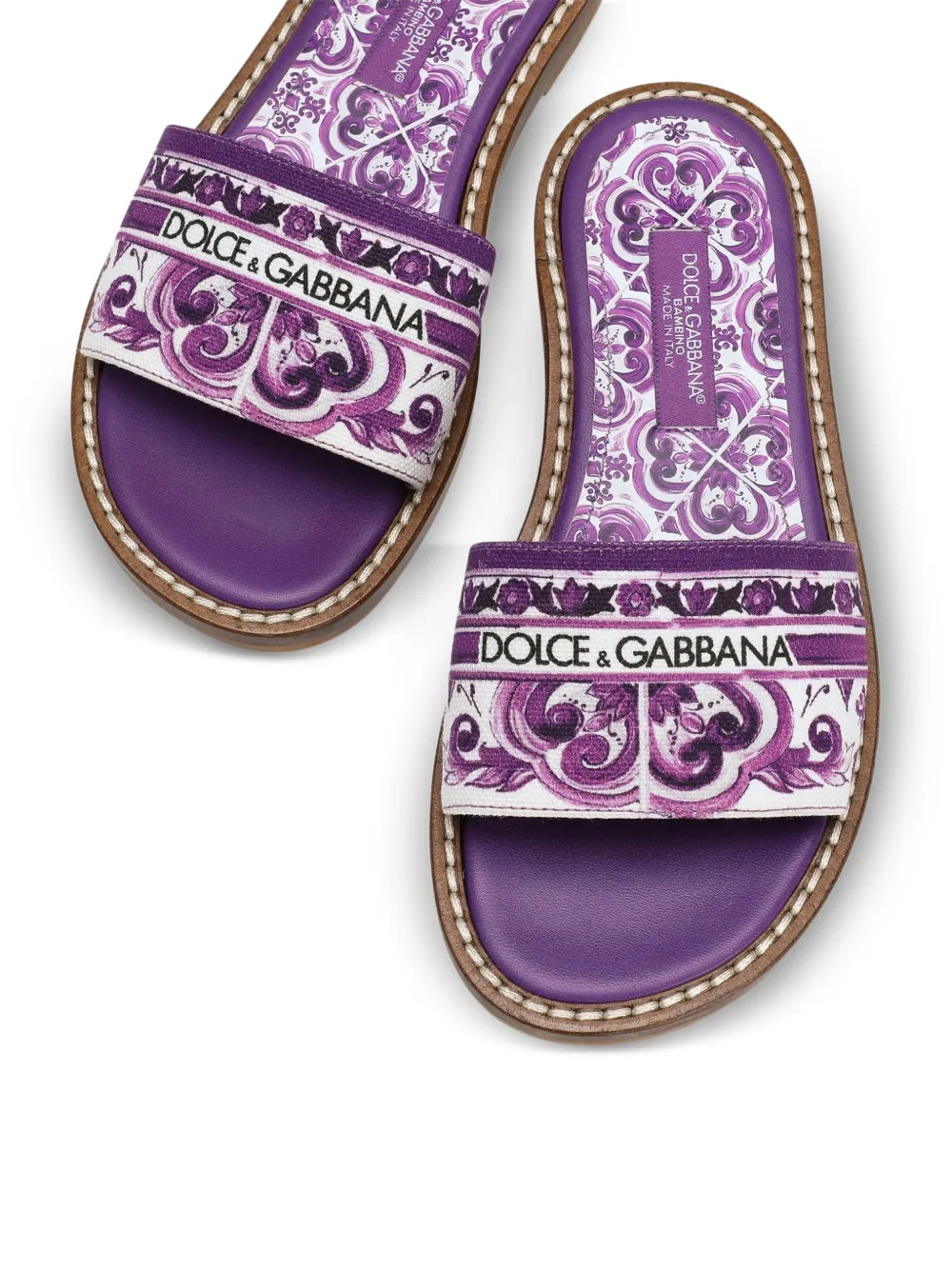 Dolce & Gabbana Kids Majolica-print slides Purple