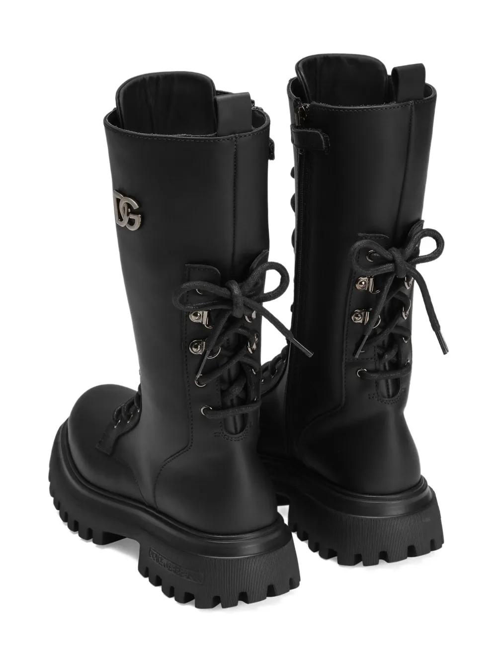 Dolce & Gabbana Kids logo-plaque lace-up boots Black