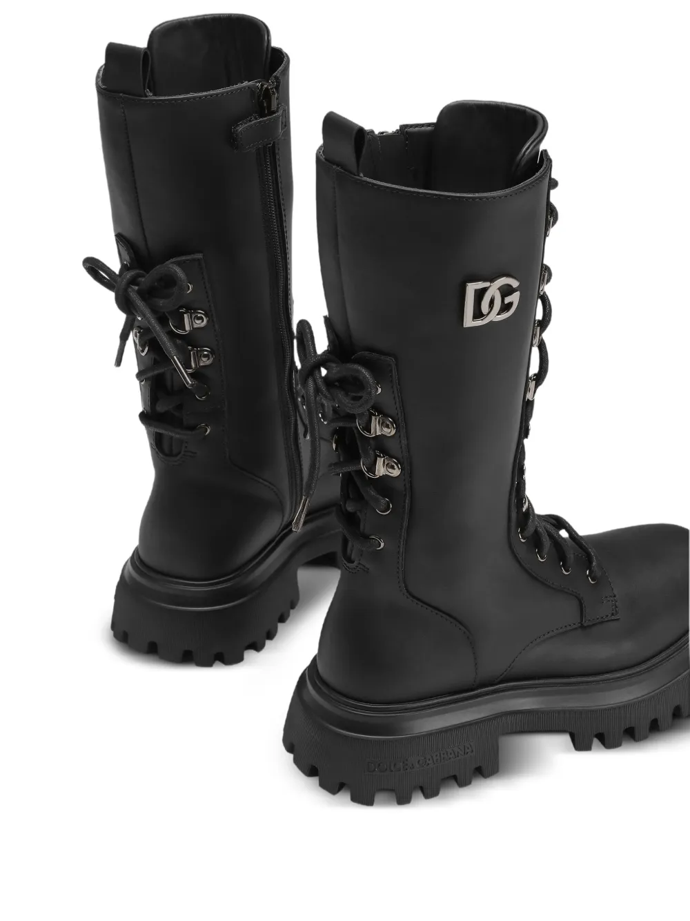 Dolce & Gabbana Kids logo-plaque lace-up boots Black
