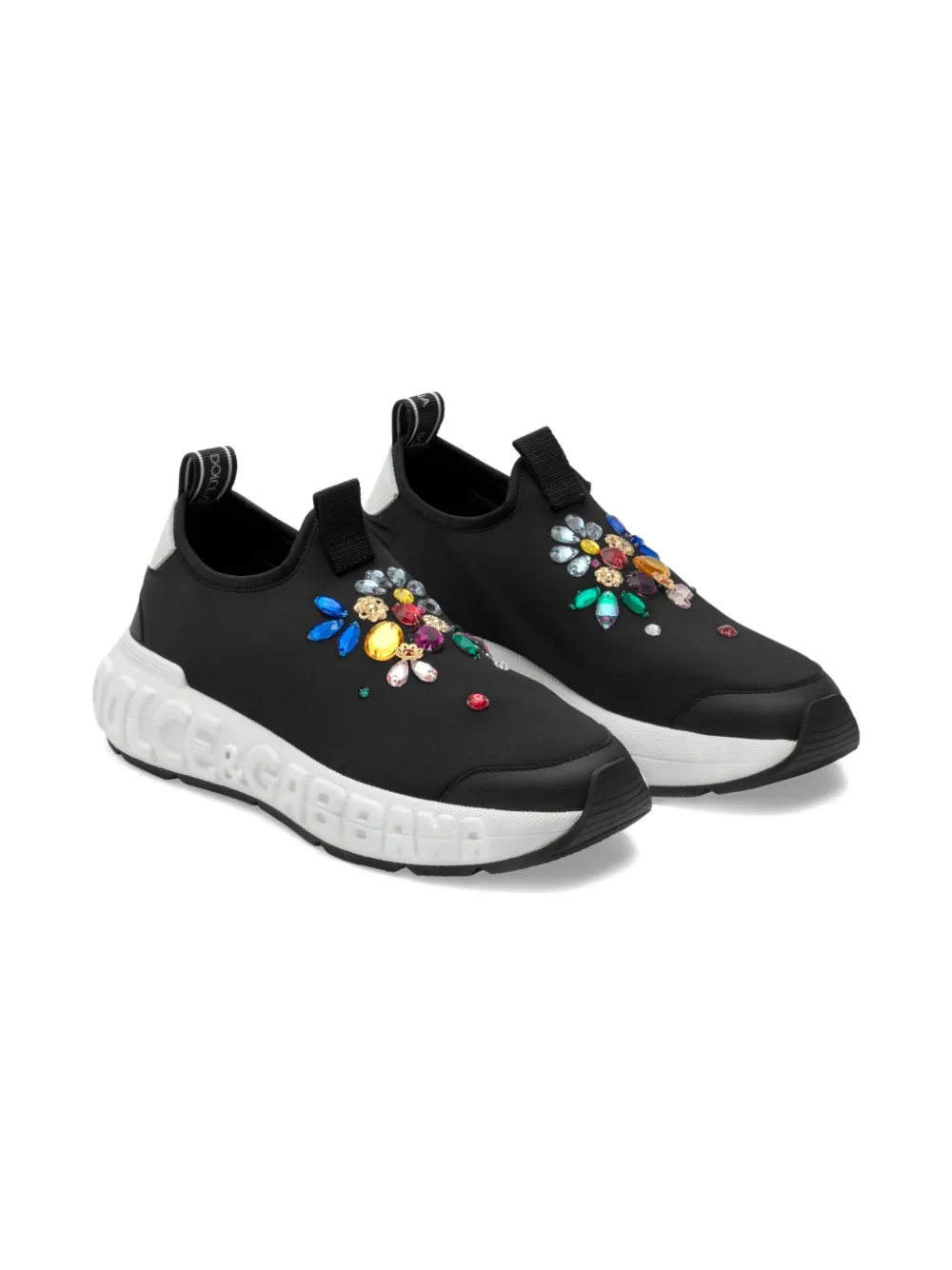 Dolce & Gabbana Kids floral-appliqué sneakers - Black