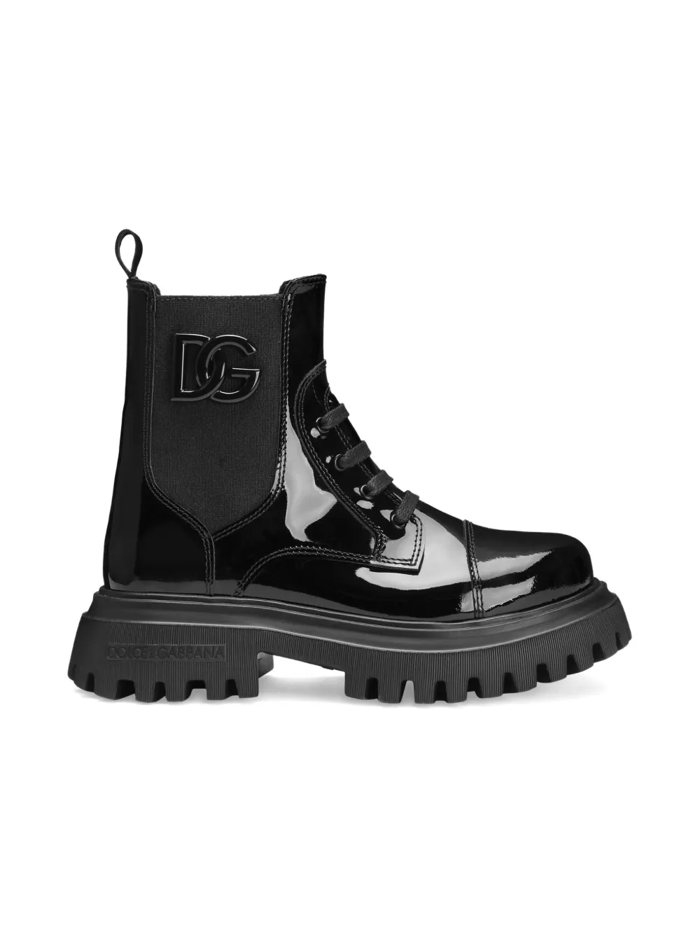 Dolce & Gabbana Kids' Patent Lace-up Combat Boots In Black