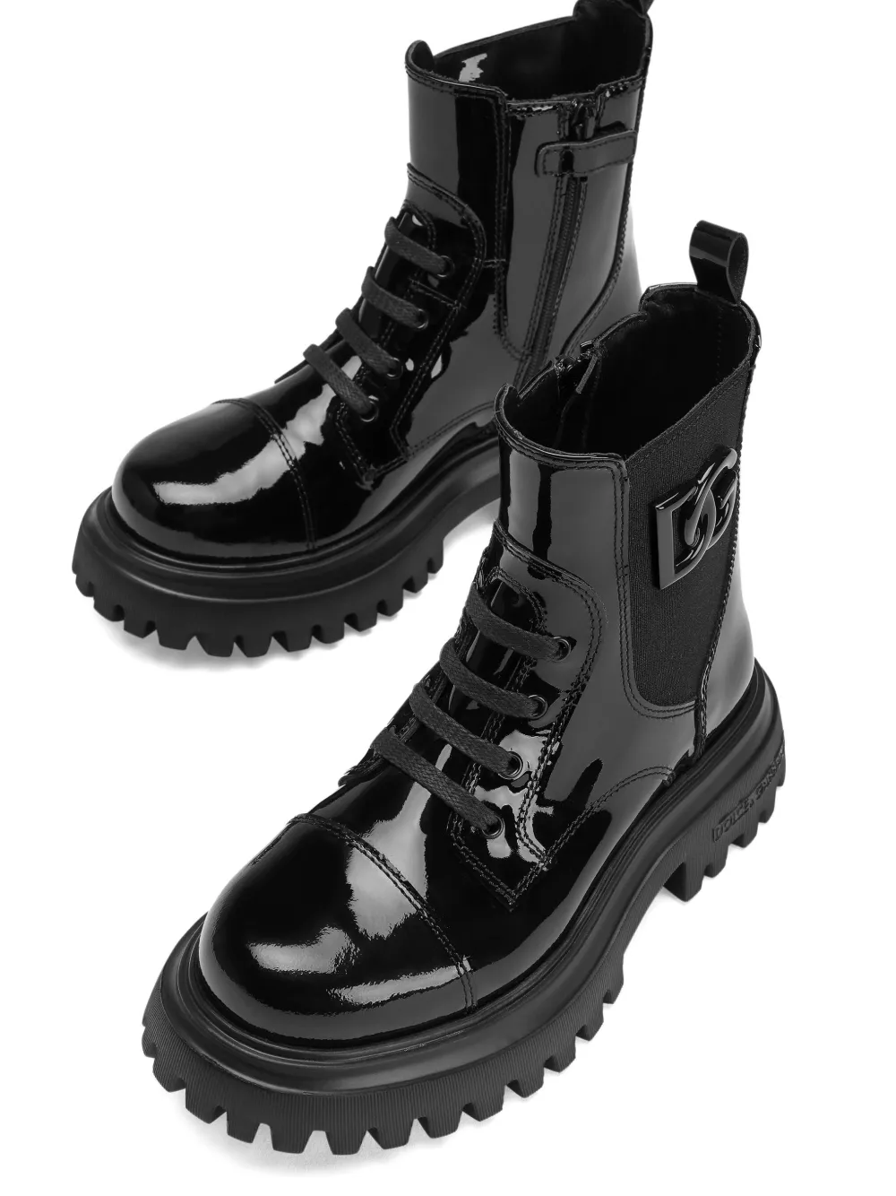 Dolce & Gabbana Kids patent lace-up combat boots Black