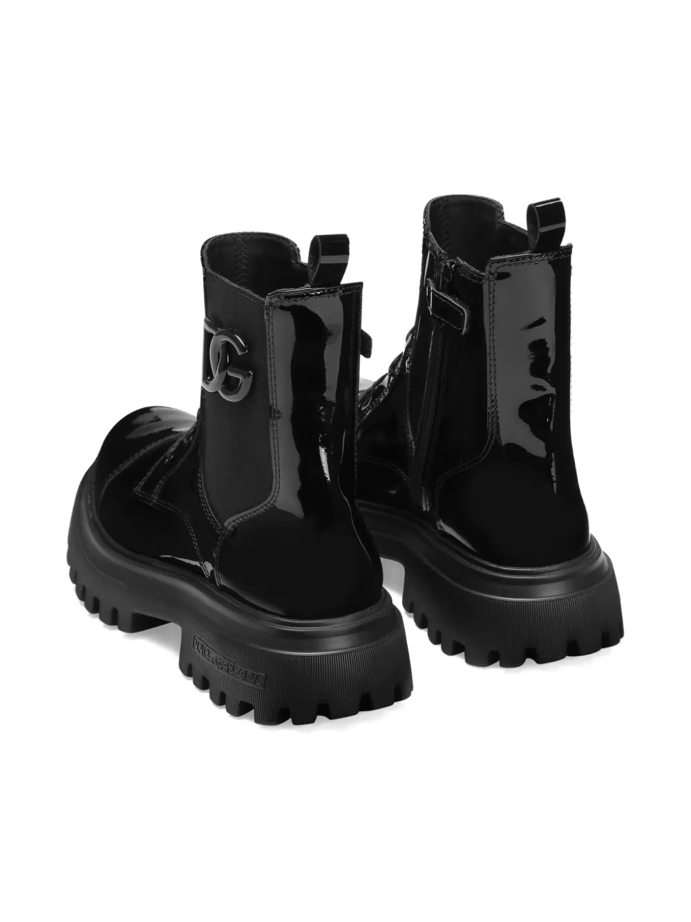 Dolce & Gabbana Kids patent lace-up combat boots Black