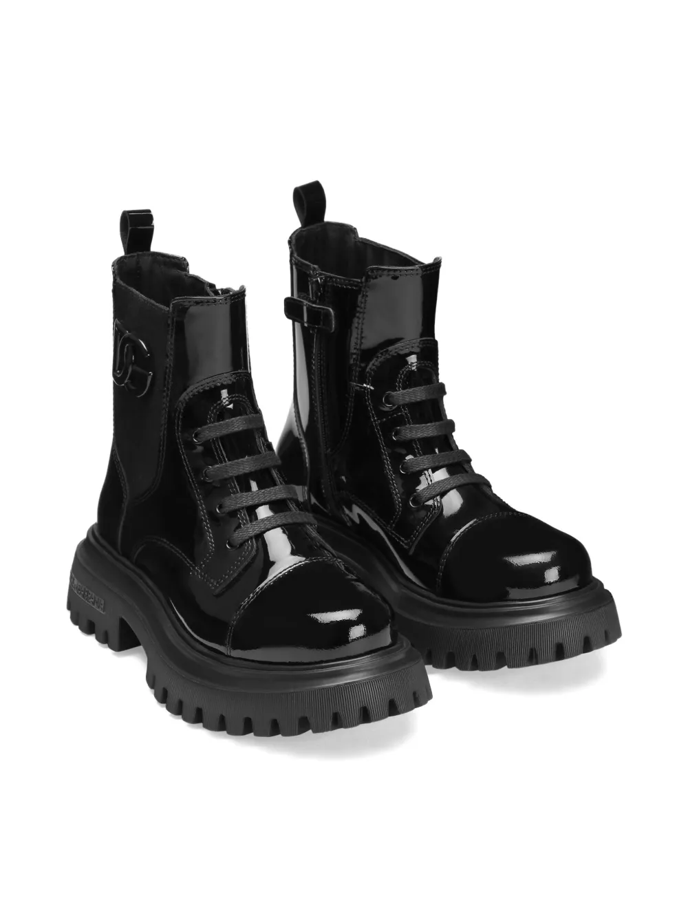 Dolce & Gabbana Kids patent lace-up combat boots Black