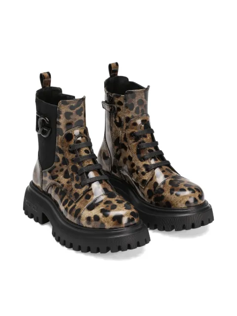 Dolce & Gabbana Kids leopard-print lace-up boots