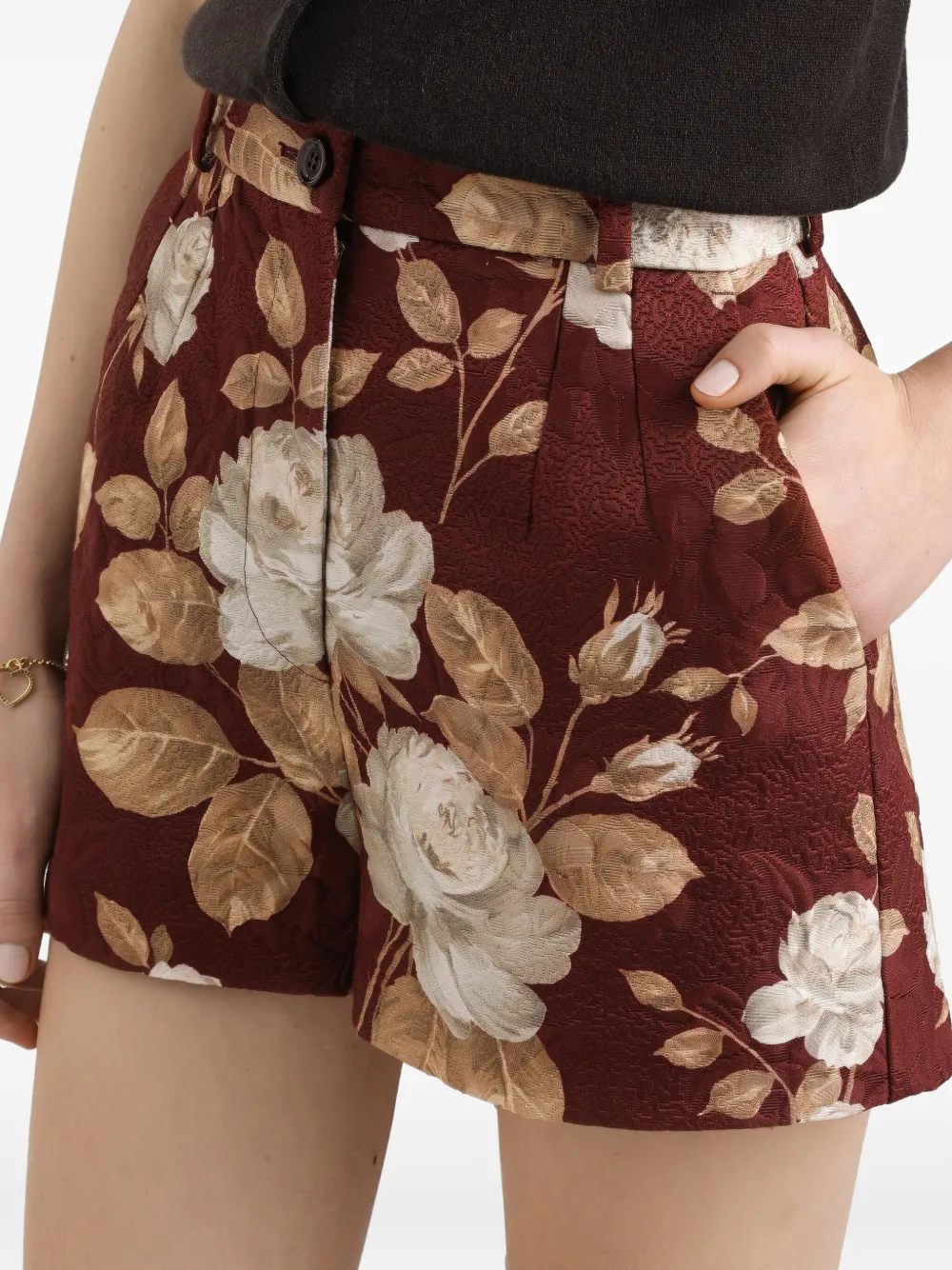 Dolce & Gabbana Rose-print Brocade Shorts In Red