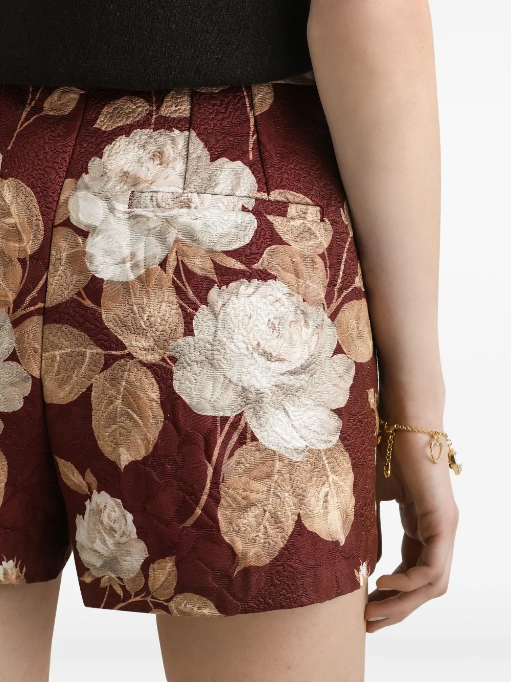 Dolce & Gabbana Rose-print Brocade Shorts In Red