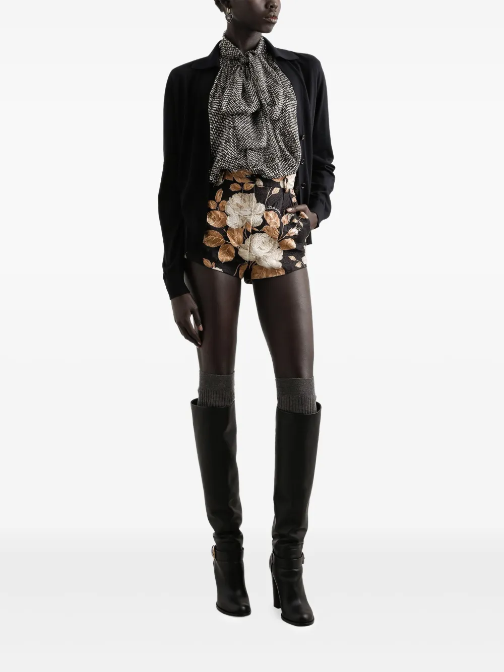 Dolce & Gabbana High waist shorts met roosprint Zwart