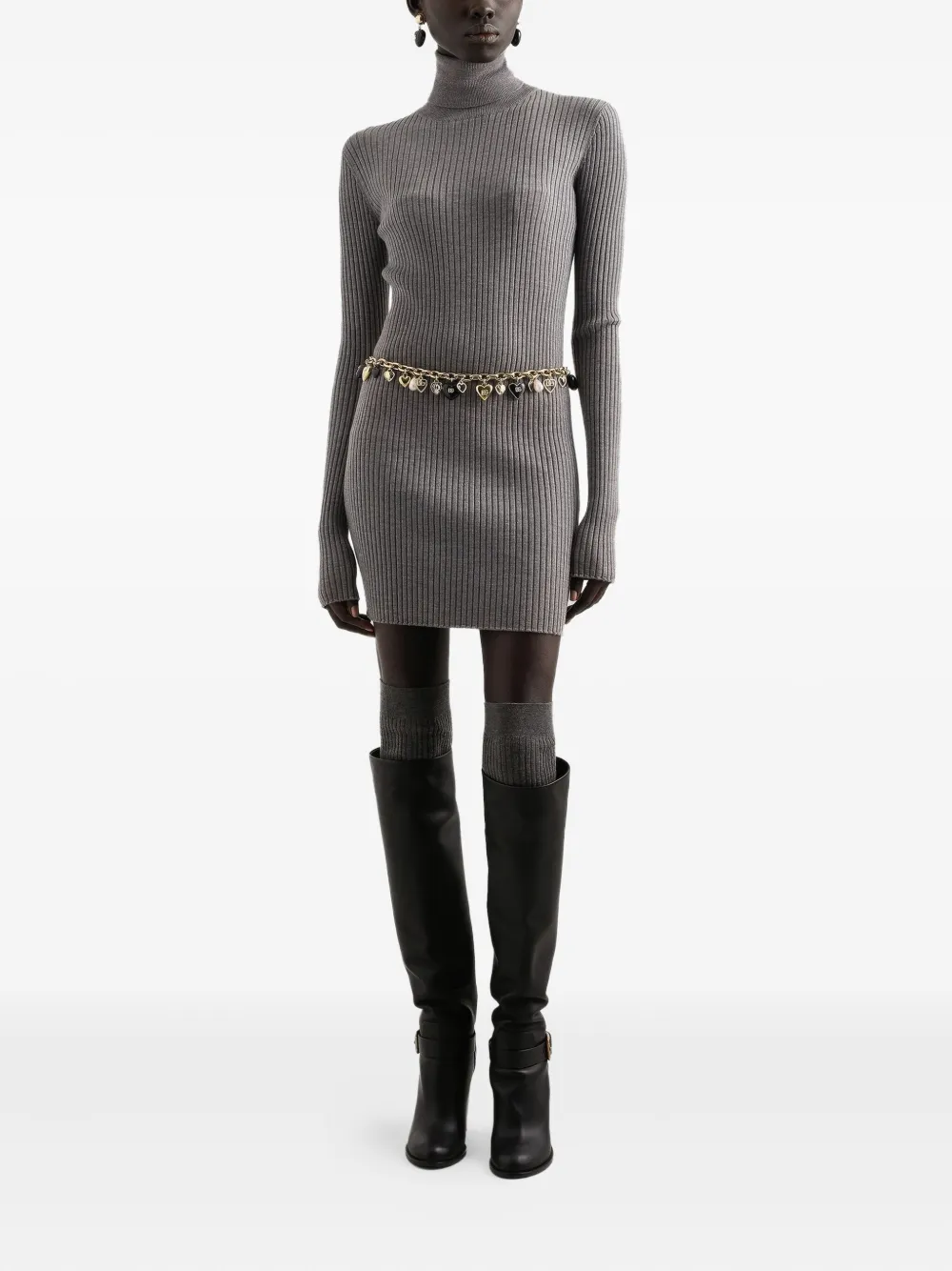 Dolce & Gabbana Ribgebreide mini-jurk met col - Grijs