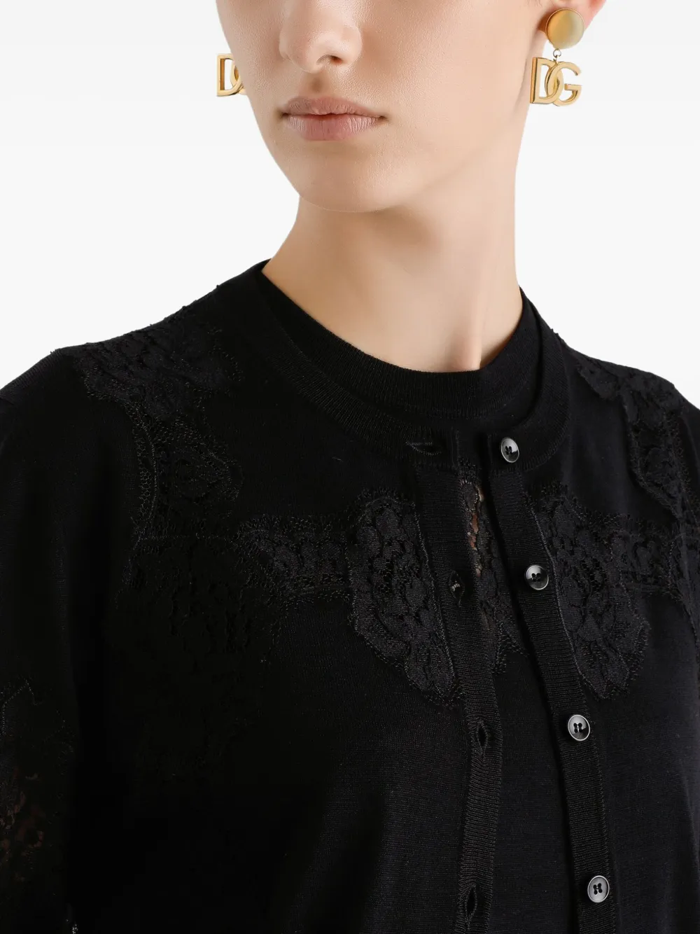 Dolce & Gabbana lace-panel cardigan Zwart