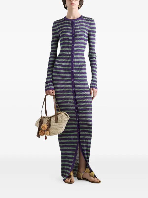 Dolce & Gabbana Striped Knitted Maxi Dress | Green | FARFETCH