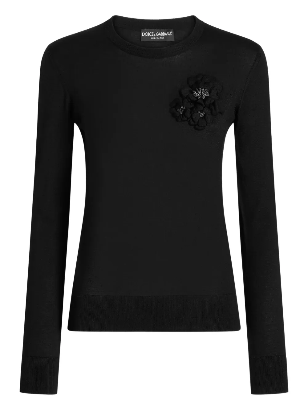 Dolce & Gabbana Maglione con applicazione a fiori - Nero