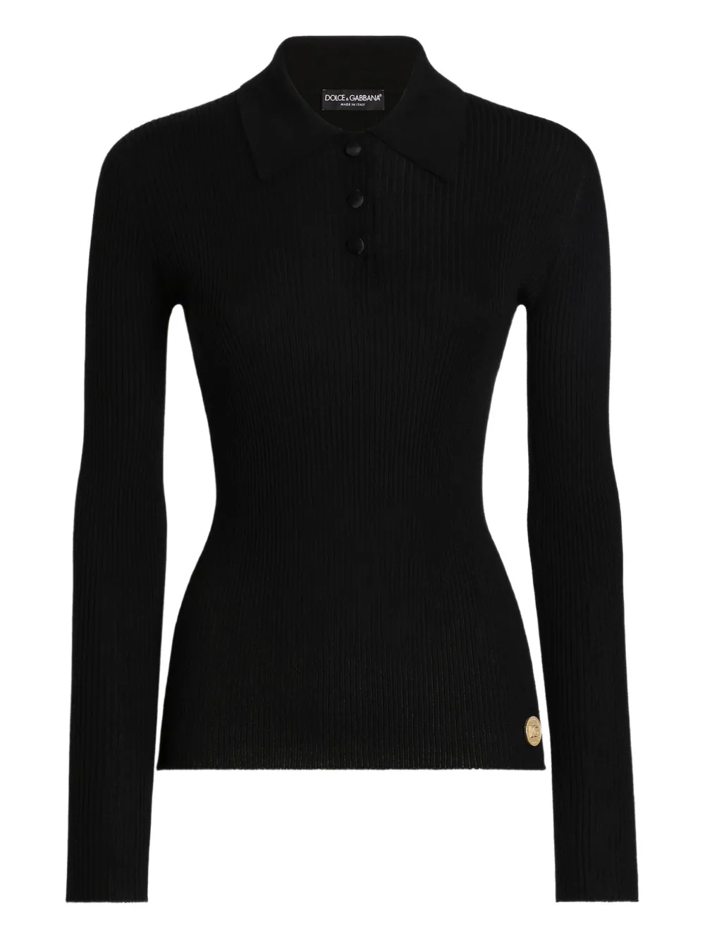 Dolce & Gabbana Geribbelde polotop met lange mouwen Zwart