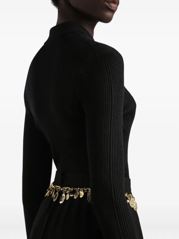 DOLCE & GABBANA ブラック長袖ポロシャツ 46 レイヤード Dolce & Gabbana リブ ロングスリーブ ポロトップ | ブラック