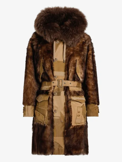 Dolce & Gabbana fur-trimmed belted coat