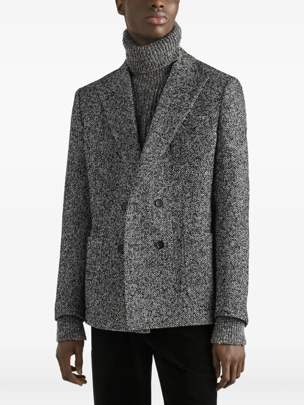Dolce & Gabbana Herringbone Double-breasted Blazer In Gray