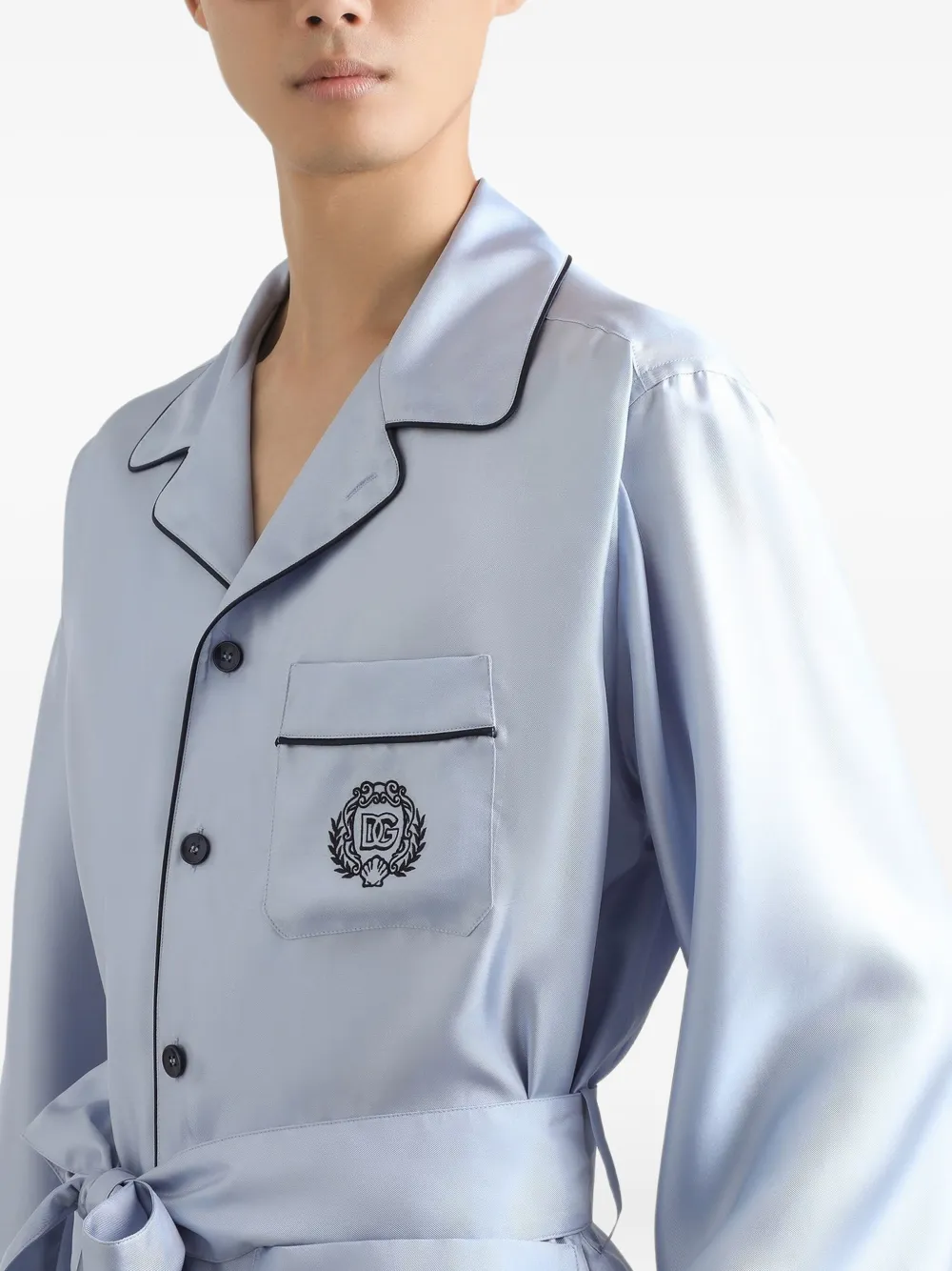 Dolce & Gabbana Pyjamashirt met borstzak en ceintuur Blauw