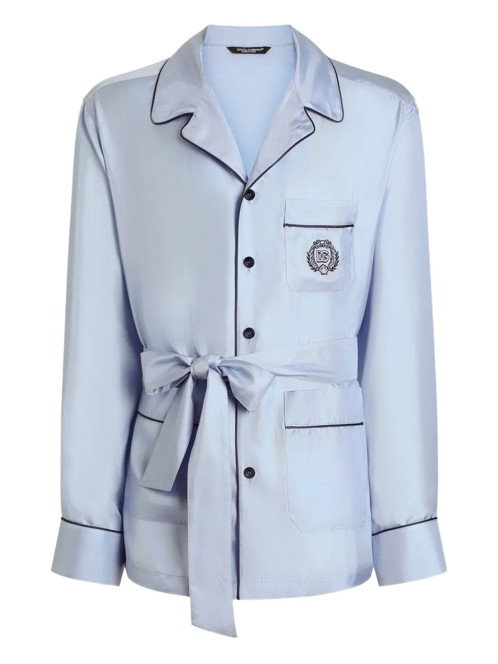 Dolce & Gabbana chest-pocket belted pyjama-style shirt | Blue | Image 1