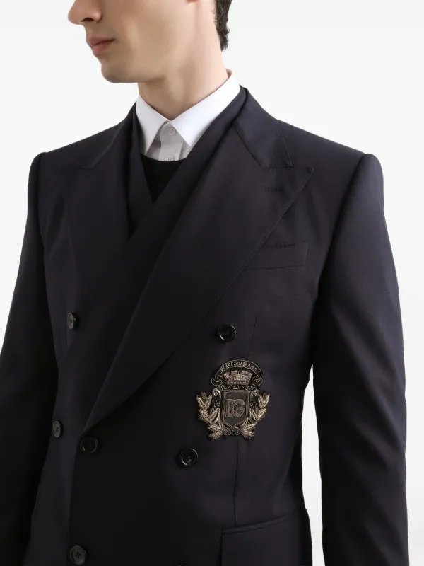 Dolce & Gabbana double-breasted crest-embellished Blazer | Blue