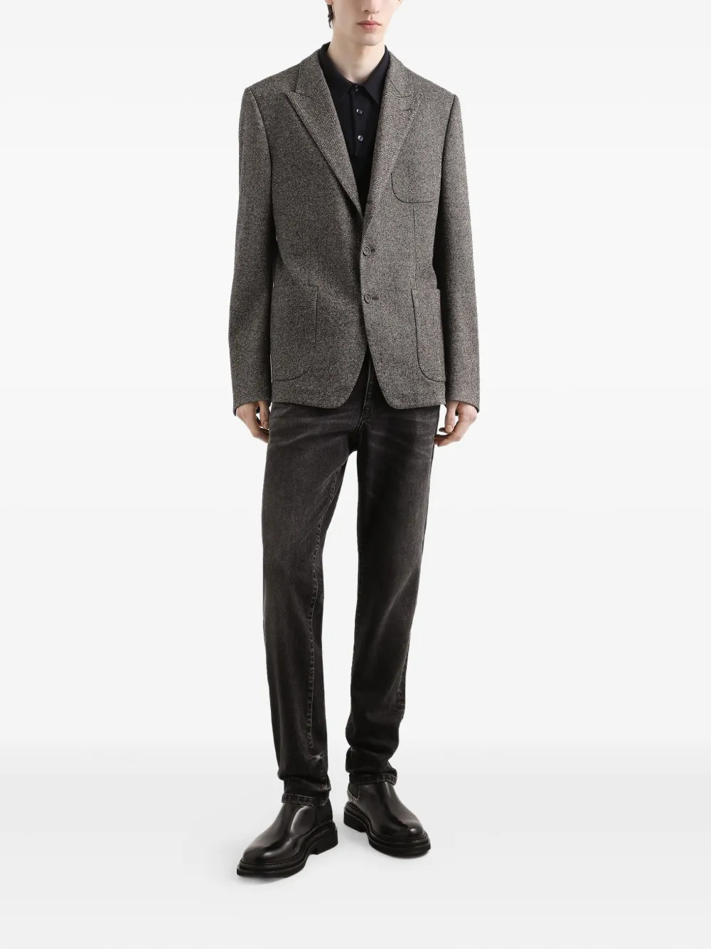 Dolce & Gabbana Blazer met visgraatpatroon en enkele rij knopen Grijs