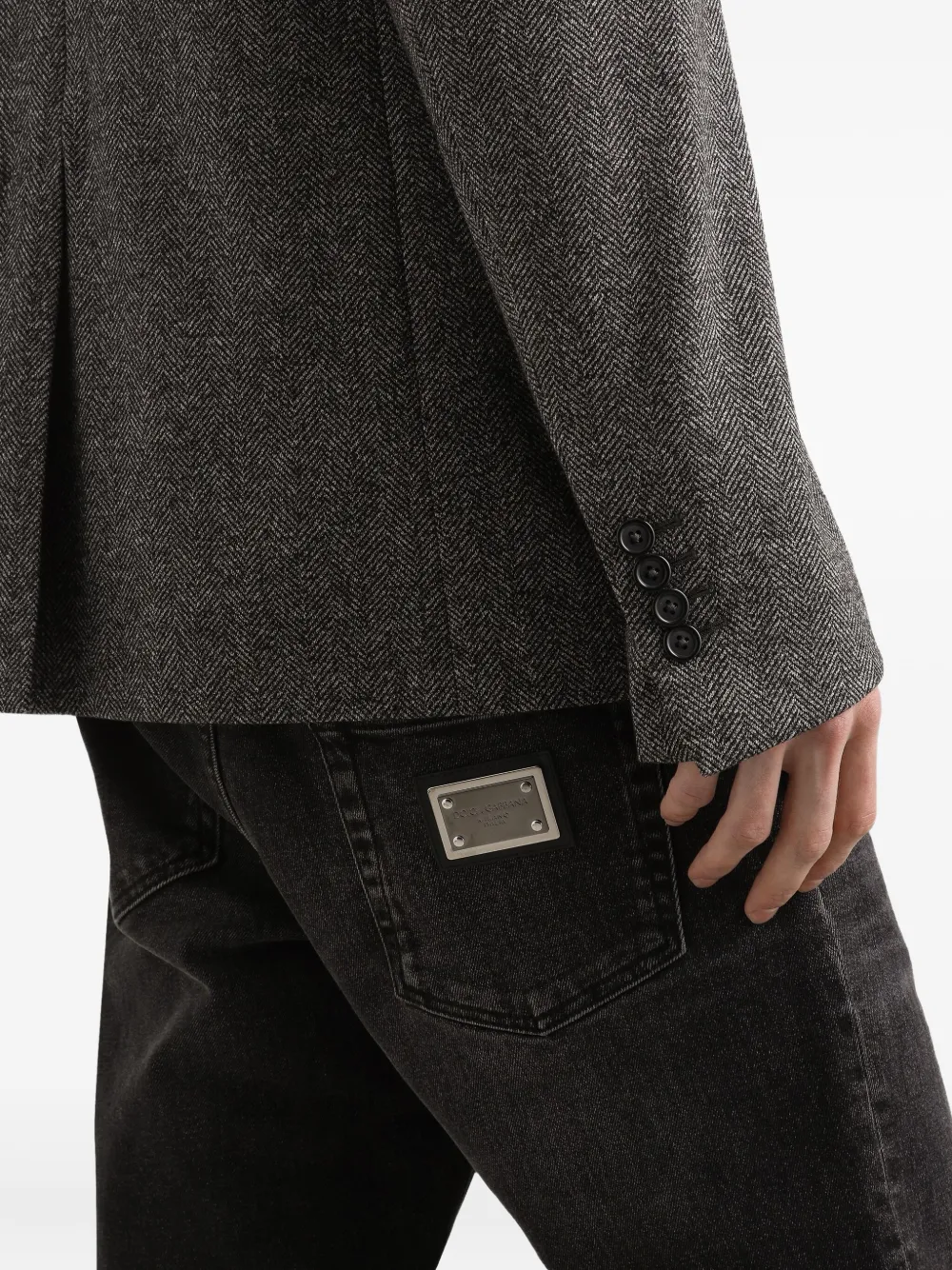 Dolce & Gabbana Blazer met visgraatpatroon en enkele rij knopen Grijs