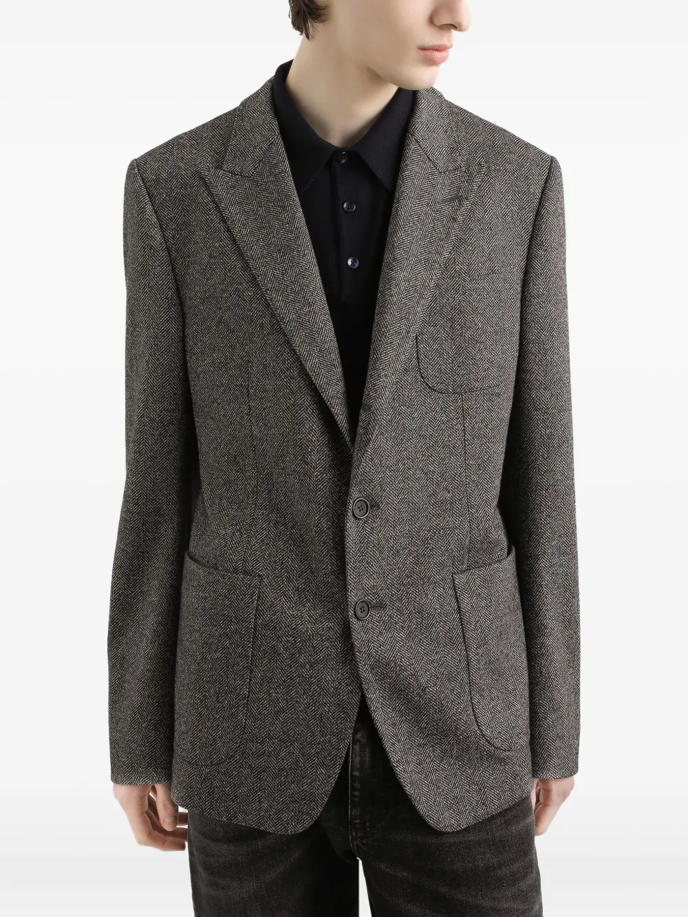 Dolce & Gabbana Blazer met visgraatpatroon en enkele rij knopen Grijs