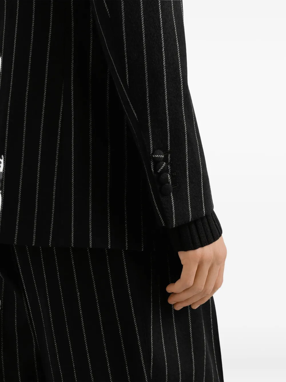 Dolce & Gabbana Pinstripe Wool Blend Single Breasted Coat In Black