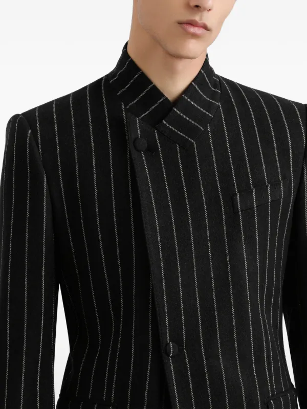 blazer black banded collar dress shirt Dolce Gabbana pinstripe-pattern mandarin-collar Blazer Black FARFETCH  PH