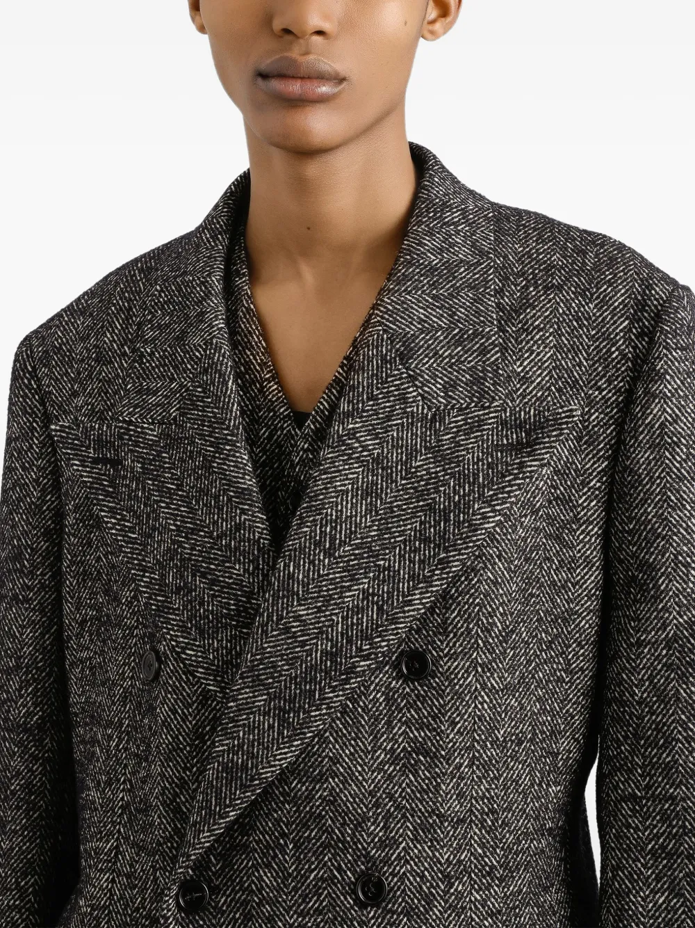 Dolce & Gabbana Herringbone Double-breasted Blazer In Gray