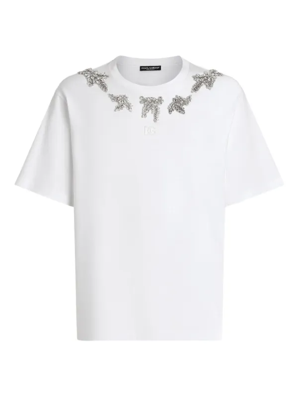 DOLCE&GABBANA ビジュー装飾Tシャツ Dolce & Gabbana ビジュートリム Tシャツ | ホワイト | FARFETCH JP