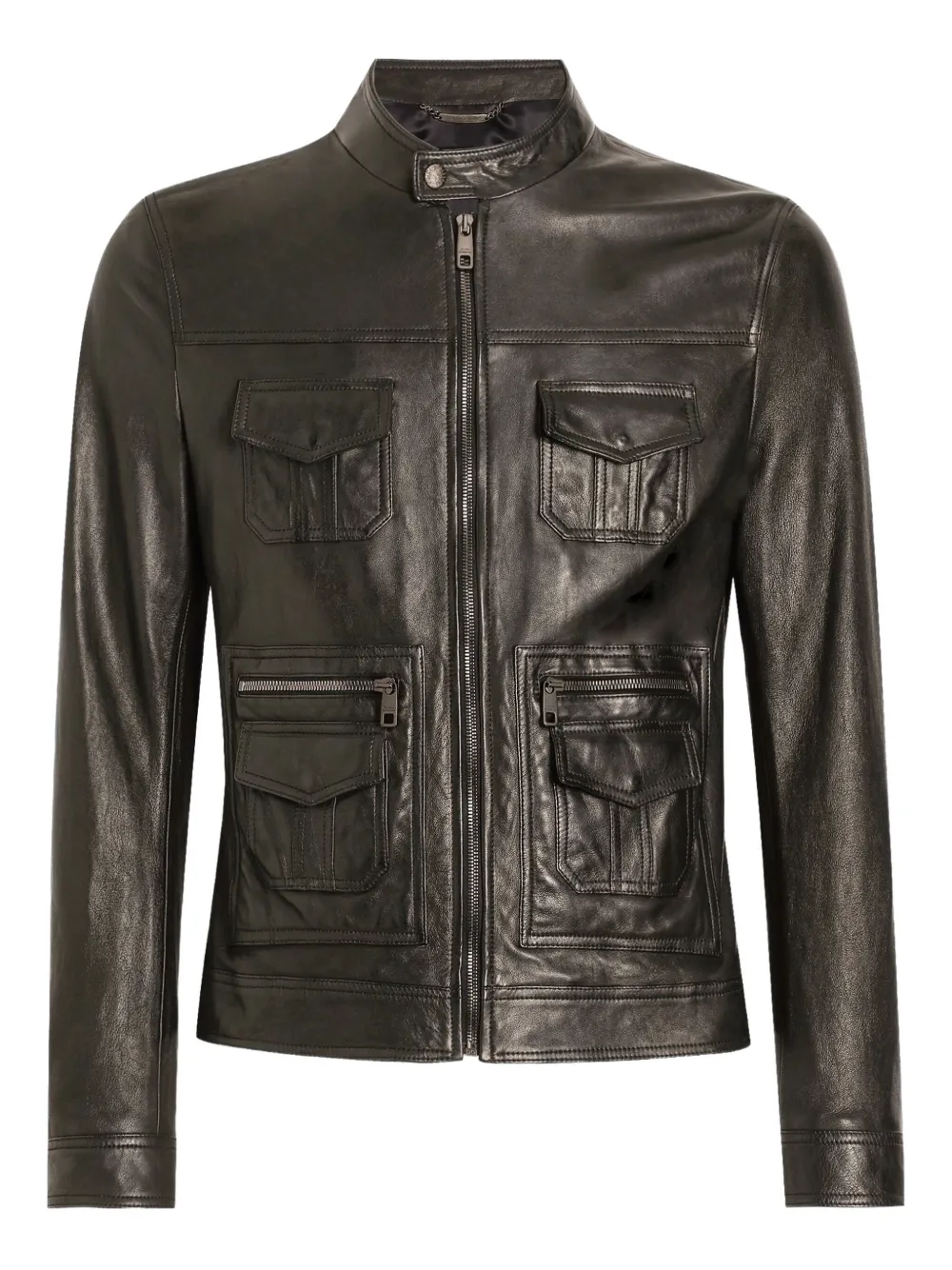 Dolce & Gabbana zip-fastening pocketed leather jacket | Black | Image 1