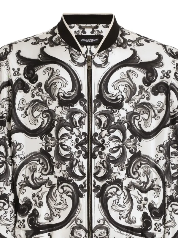 Dolce Gabbana Maiolica Pattern Bomber Jacket White FARFETCH JO