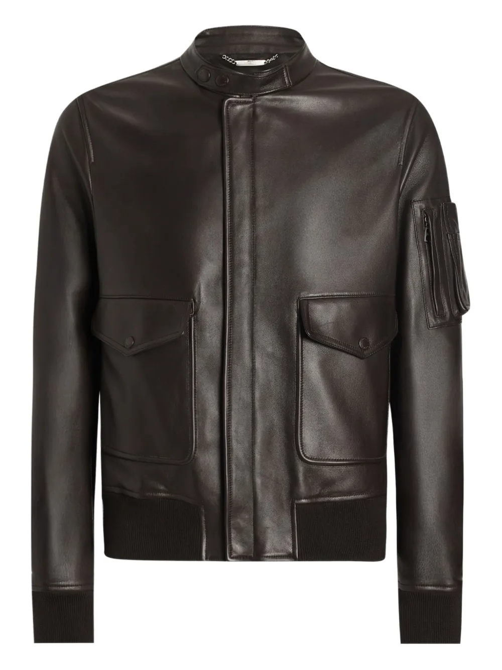 Dolce & Gabbana Giacca in pelle con tasca con zip - Marrone