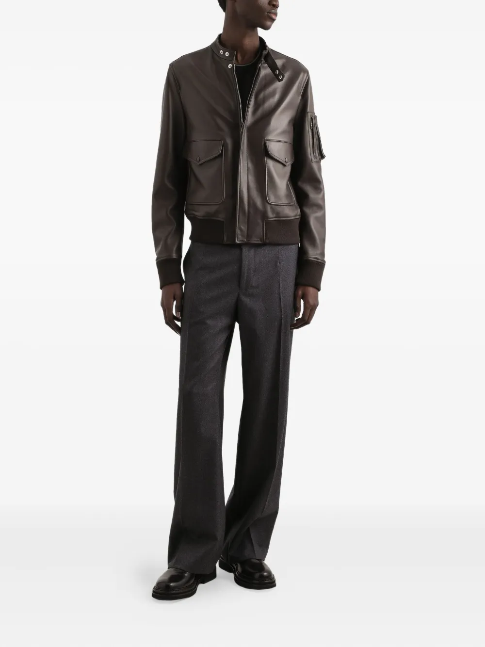 Dolce & Gabbana Leren jack met ritszak Bruin